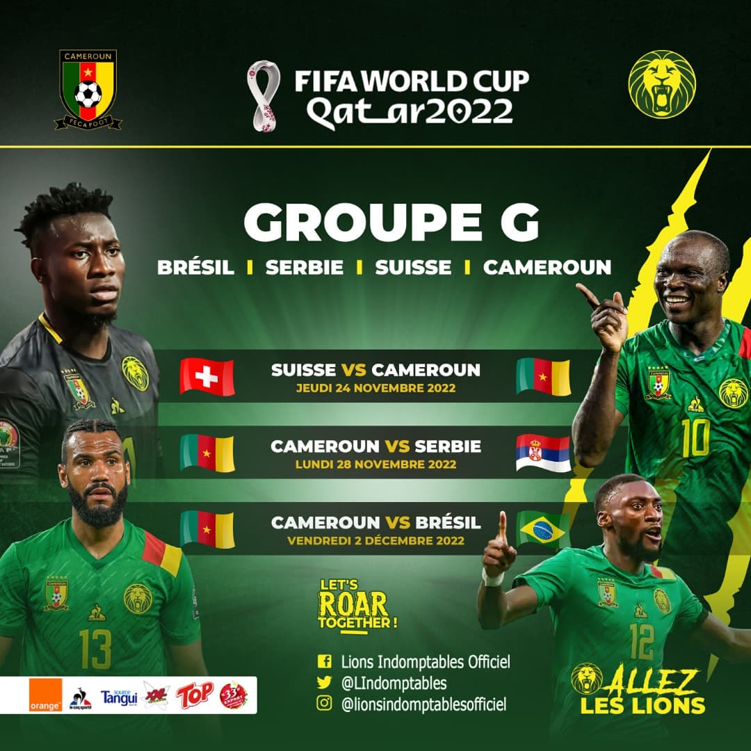 COUPE DU MONDE QATAR 2022: VOICI LE PROGRAMME DES MATCHS DES LIONS INDOMPTABLES