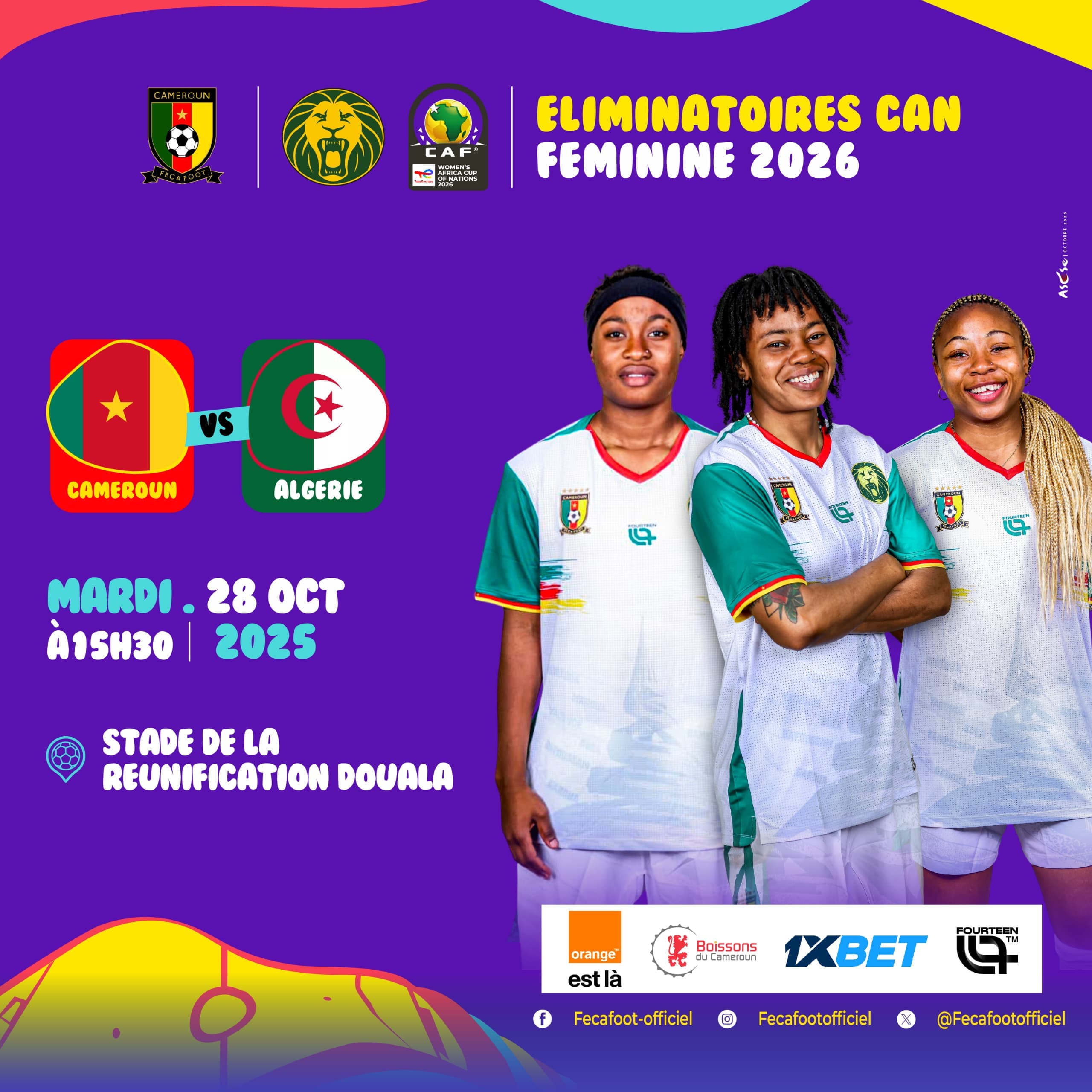 PROGRAMME DU MATCH CAMEROUN vs ALGÉRIE DU 28 OCTOBRE 2025 À DOUALA